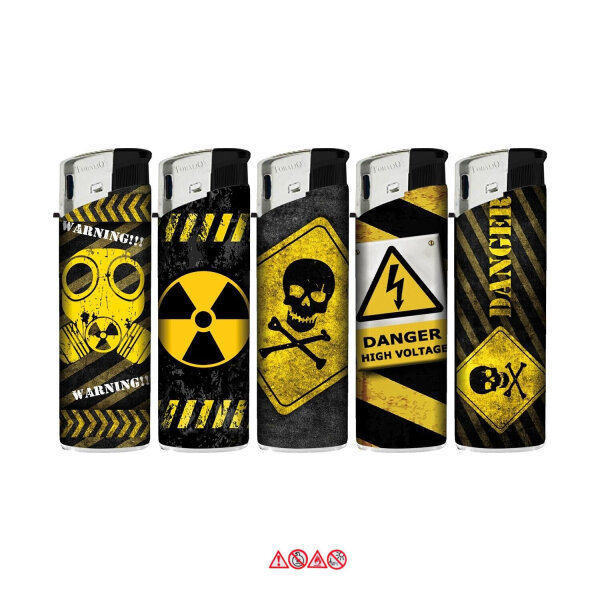 5 x Feuerzeug Gas Feuerzeuge Lighter neue Design Serie Motive Danger Fun