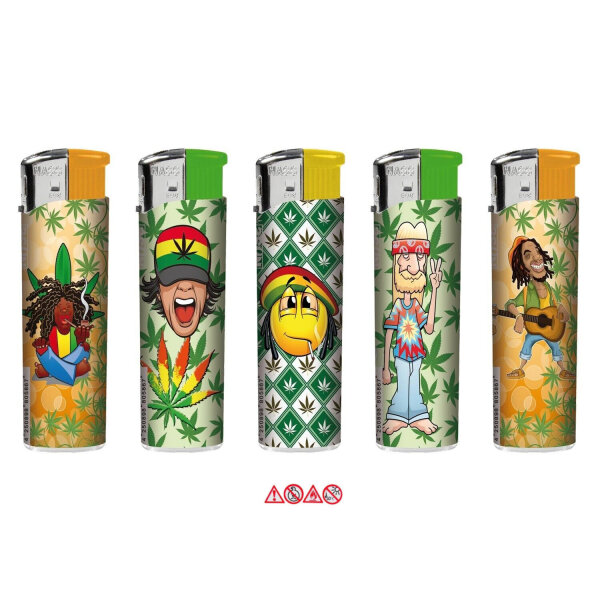 5 x Feuerzeug Gas Feuerzeuge Lighter neue Motiv Design Serie Peace Love Music